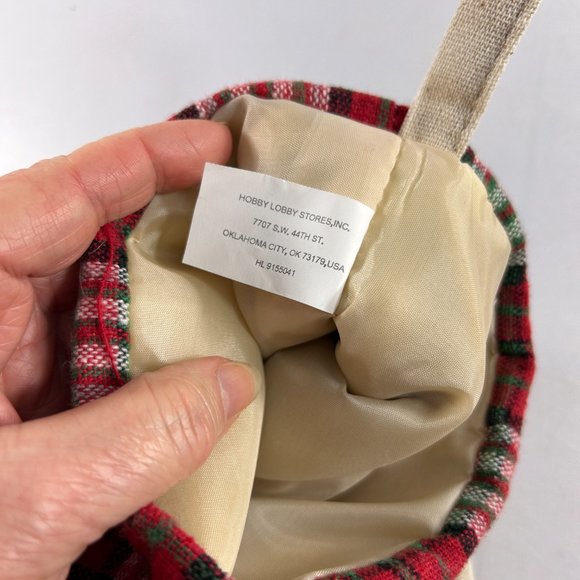 Christmas Stocking Santa Claus Plaid Red Bird Cardinal Tree Bell 18" - Picture 3 of 8